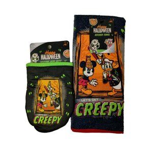 Disney 100 Mickey Mouse Halloween Kitchen Towel and Silicone Mini Mitt Set